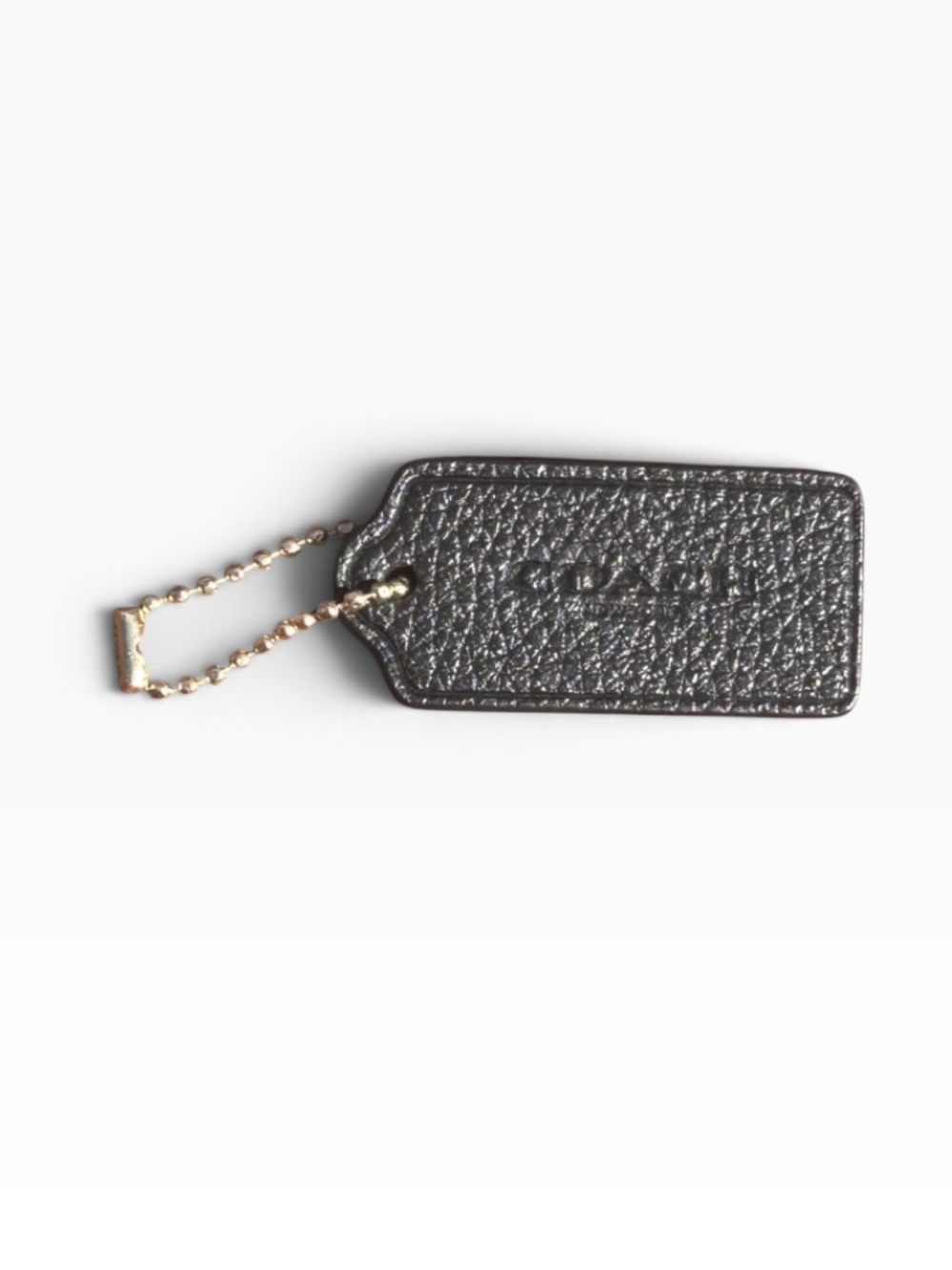 NWOT COACH Authentic & Genuine Black Pebbled Leather Hanging Tag with Gold Chain